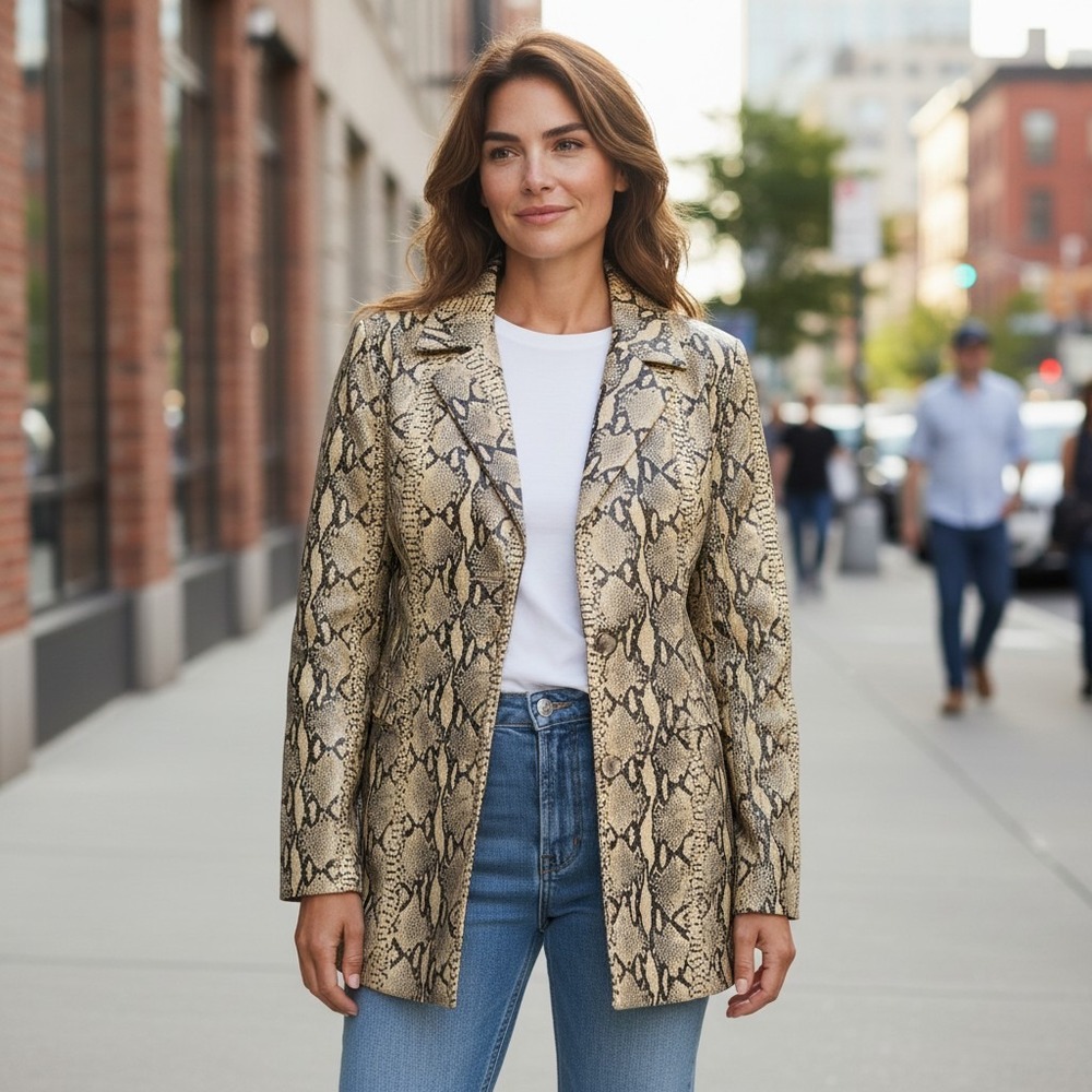Pelle Studio Wilsons Leather Snake Print Blazer Jacket Womens M